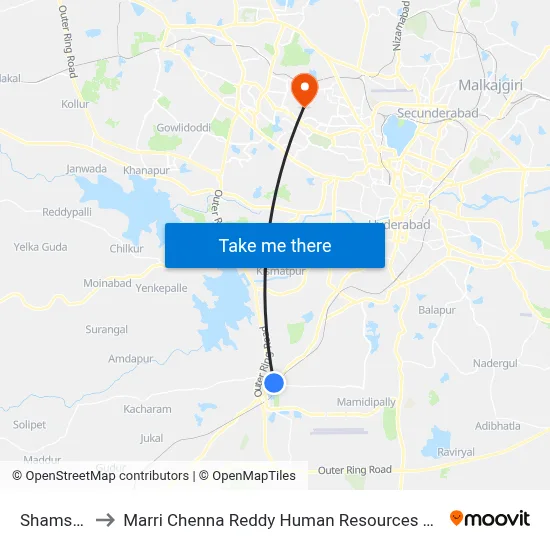 Shamshabad to Marri Chenna Reddy Human Resources Development Institute map