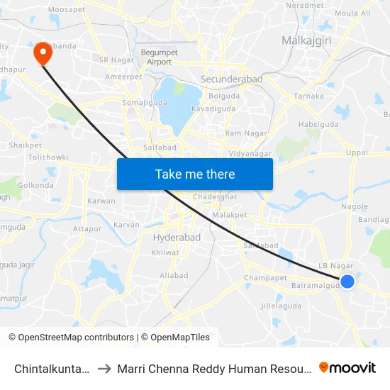 Chintalkunta Check Post to Marri Chenna Reddy Human Resources Development Institute map