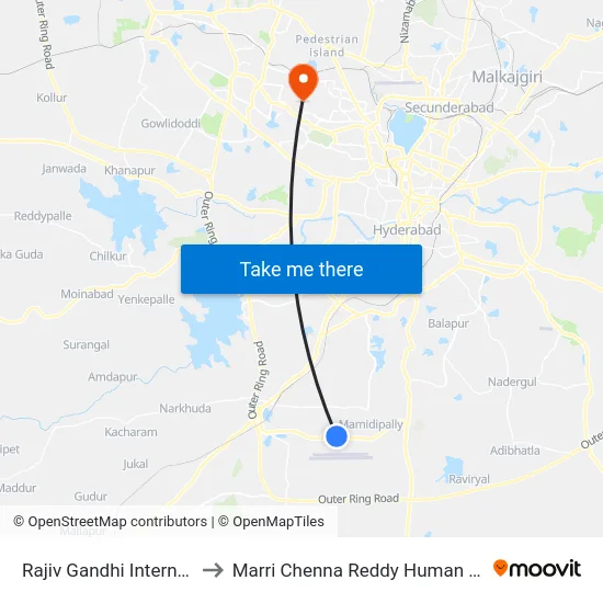 Rajiv Gandhi International Airport (R.G.I.A) to Marri Chenna Reddy Human Resources Development Institute map