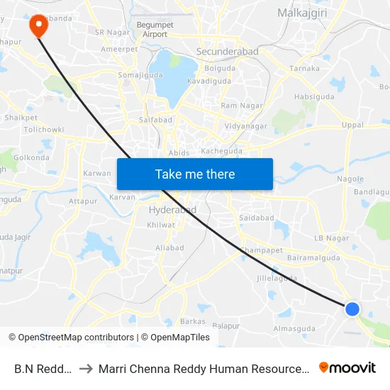 B.N Reddy Nagar to Marri Chenna Reddy Human Resources Development Institute map