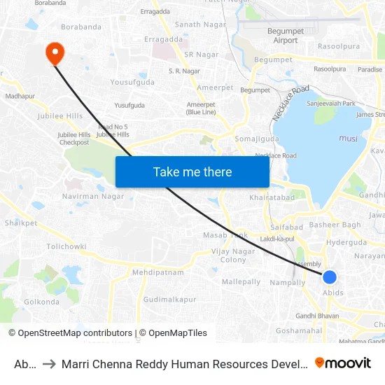 Abids to Marri Chenna Reddy Human Resources Development Institute map