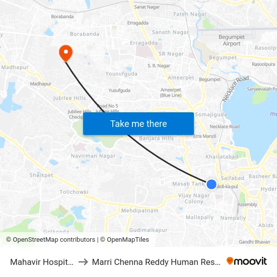 Mahavir Hospital / A.C Guards to Marri Chenna Reddy Human Resources Development Institute map