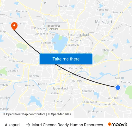 Alkapuri X Road to Marri Chenna Reddy Human Resources Development Institute map
