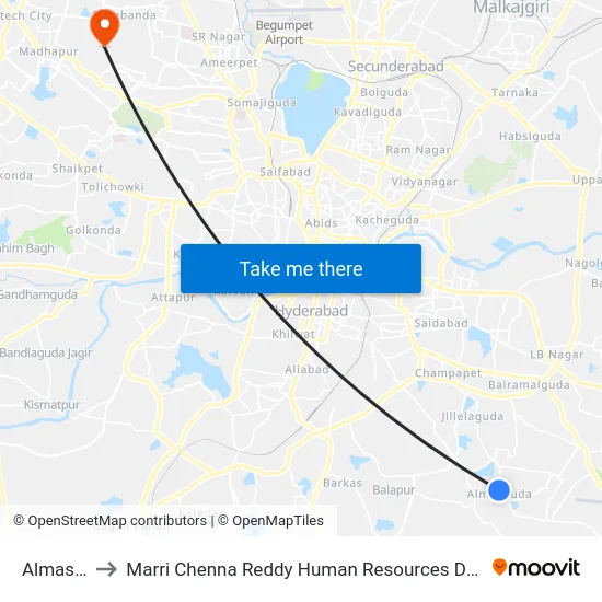 Almasguda to Marri Chenna Reddy Human Resources Development Institute map
