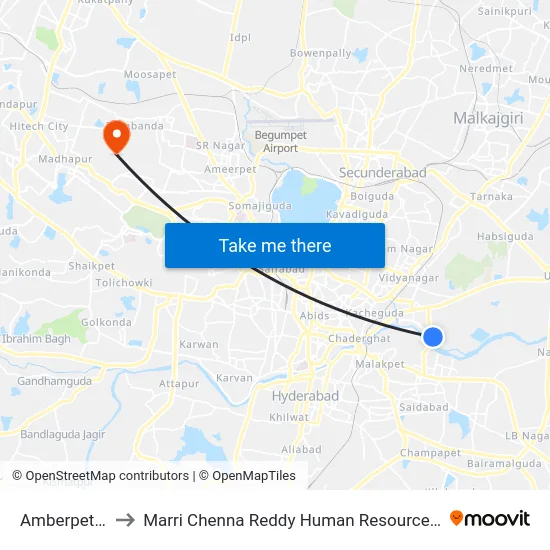 Amberpet Ali Cafe to Marri Chenna Reddy Human Resources Development Institute map