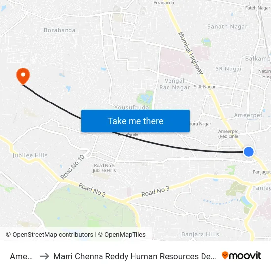 Ameerpet to Marri Chenna Reddy Human Resources Development Institute map
