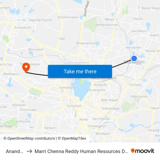 Anand Bagh to Marri Chenna Reddy Human Resources Development Institute map