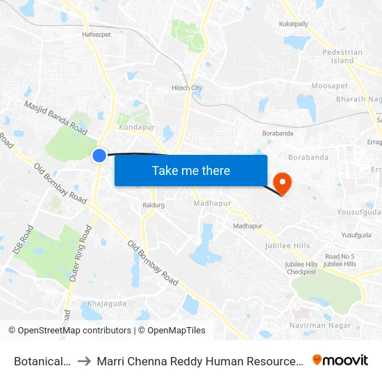 Botanical Garden to Marri Chenna Reddy Human Resources Development Institute map