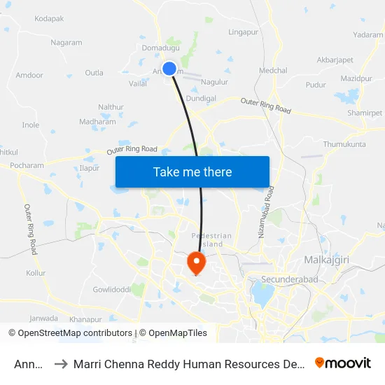 Annaram to Marri Chenna Reddy Human Resources Development Institute map