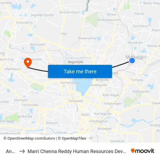 Anutex to Marri Chenna Reddy Human Resources Development Institute map