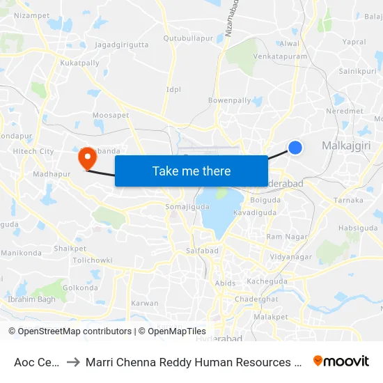 Aoc Center A to Marri Chenna Reddy Human Resources Development Institute map