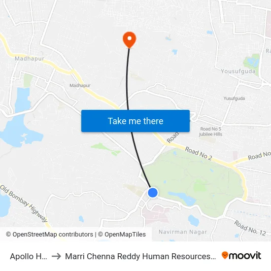 Apollo Hospital to Marri Chenna Reddy Human Resources Development Institute map