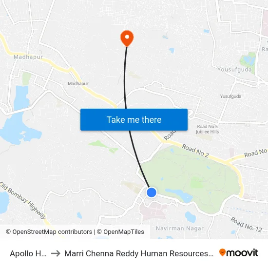 Apollo Hospital to Marri Chenna Reddy Human Resources Development Institute map