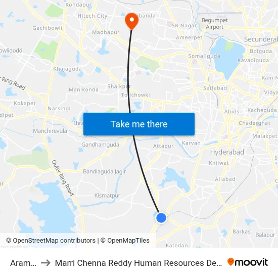 Aramghar to Marri Chenna Reddy Human Resources Development Institute map