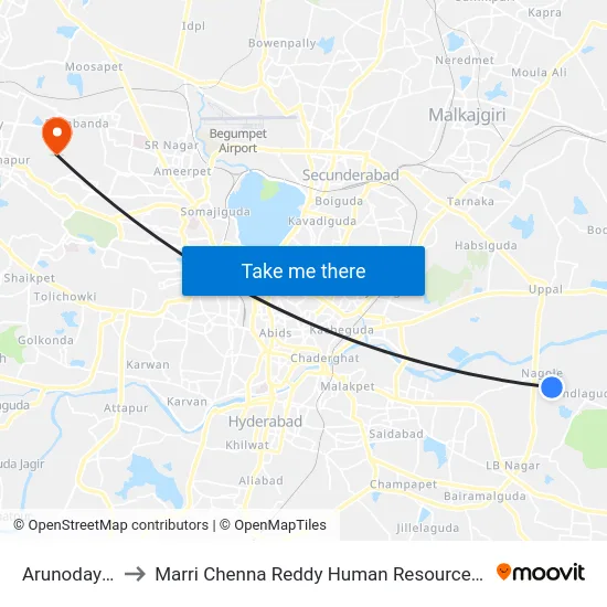 Arunodaya Nagar to Marri Chenna Reddy Human Resources Development Institute map
