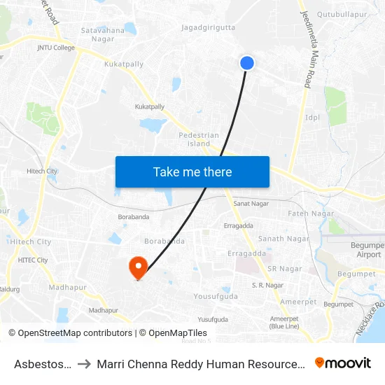 Asbestos Colony to Marri Chenna Reddy Human Resources Development Institute map