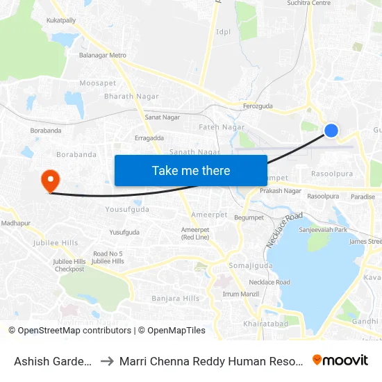 Ashish Garden Bowenpally to Marri Chenna Reddy Human Resources Development Institute map