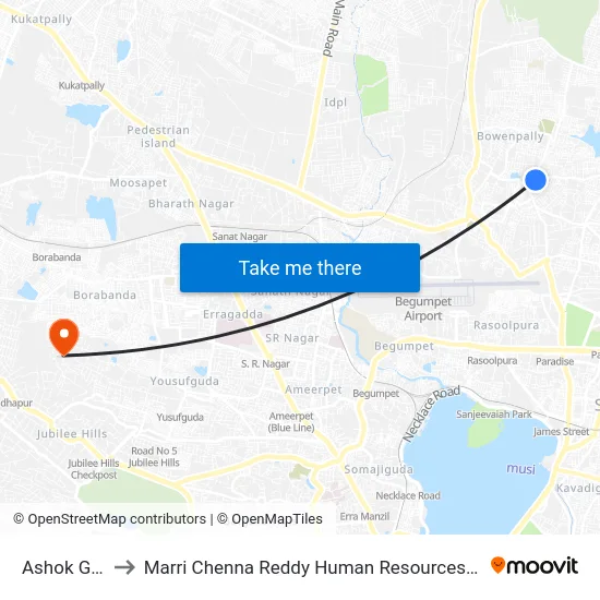 Ashok Gardens to Marri Chenna Reddy Human Resources Development Institute map