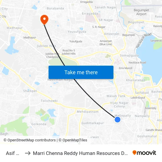 Asif Nagar to Marri Chenna Reddy Human Resources Development Institute map