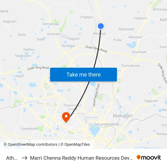 Athvelly to Marri Chenna Reddy Human Resources Development Institute map