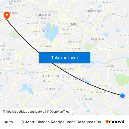Autonagar to Marri Chenna Reddy Human Resources Development Institute map