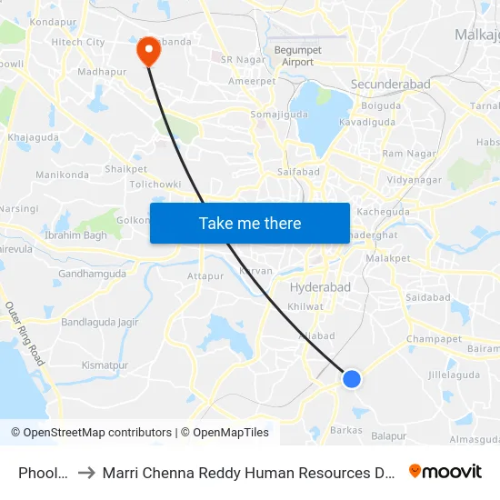 Phoolbagh to Marri Chenna Reddy Human Resources Development Institute map