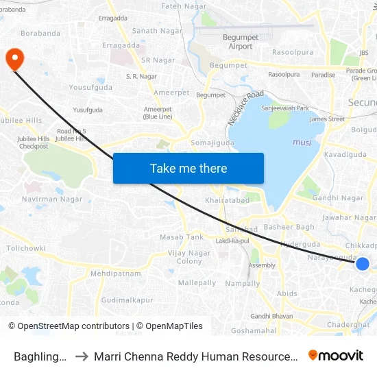 Baghlingampally to Marri Chenna Reddy Human Resources Development Institute map