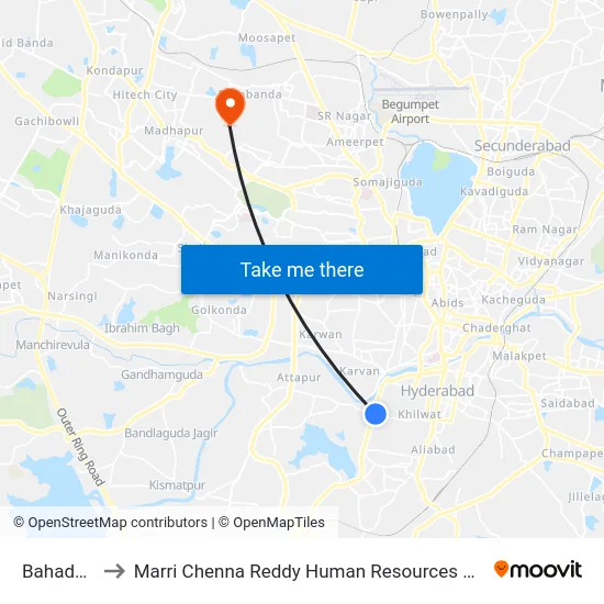 Bahadurpura to Marri Chenna Reddy Human Resources Development Institute map