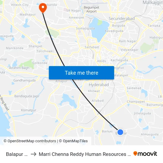 Balapur Village to Marri Chenna Reddy Human Resources Development Institute map
