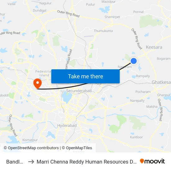 Bandlaguda to Marri Chenna Reddy Human Resources Development Institute map