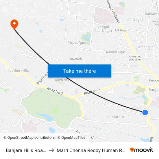 Banjara Hills Road No.1 Water Tank to Marri Chenna Reddy Human Resources Development Institute map