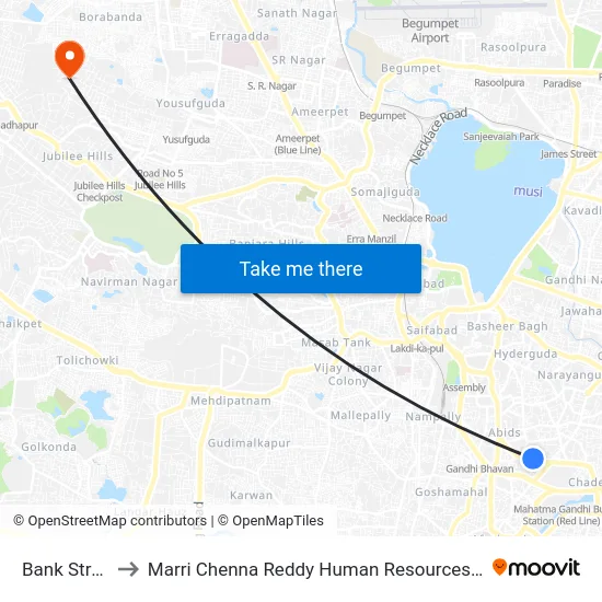 Bank Street Koti to Marri Chenna Reddy Human Resources Development Institute map