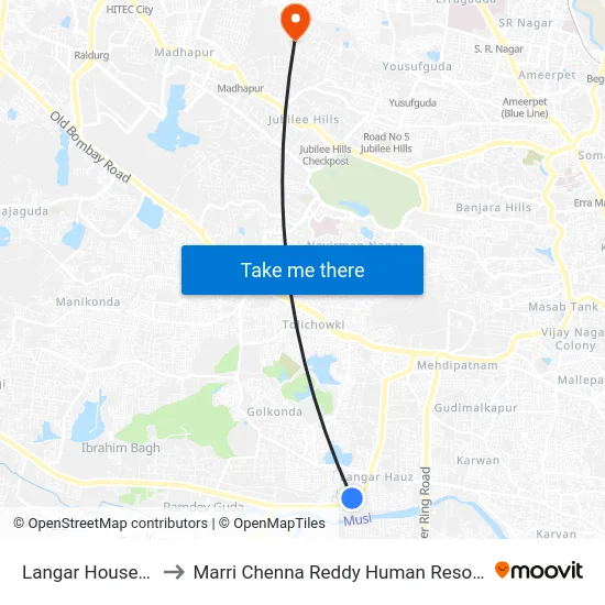 Langar House (Bapu Nagar) to Marri Chenna Reddy Human Resources Development Institute map
