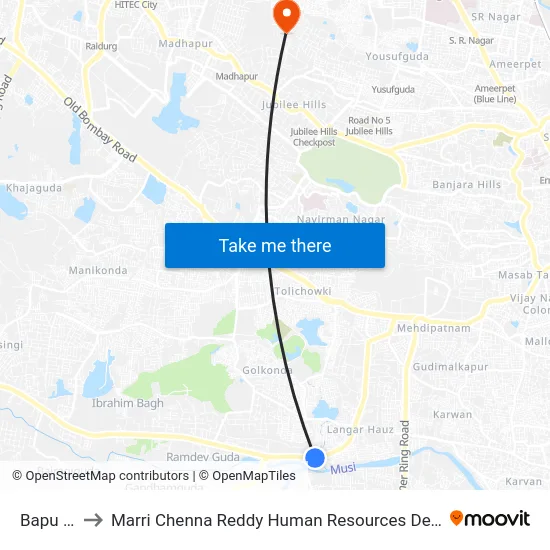 Bapu Ghat to Marri Chenna Reddy Human Resources Development Institute map