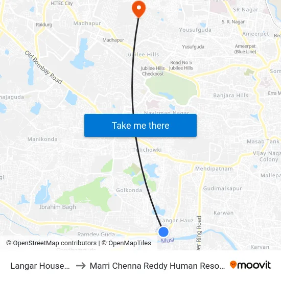 Langar House (Bapu Nagar) to Marri Chenna Reddy Human Resources Development Institute map