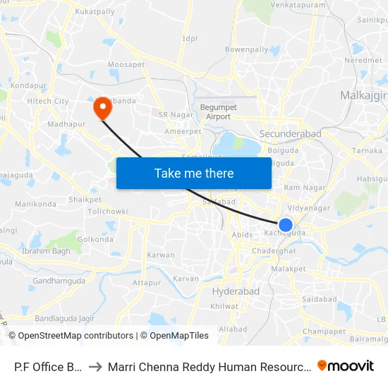P.F Office Barkatpura to Marri Chenna Reddy Human Resources Development Institute map