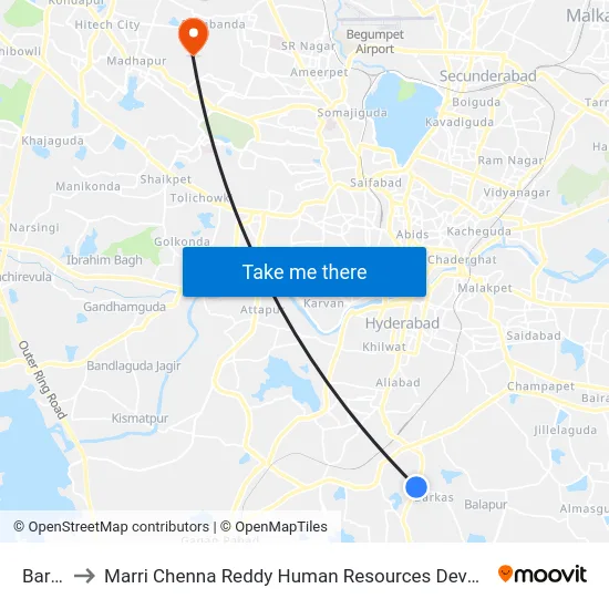Barkas to Marri Chenna Reddy Human Resources Development Institute map