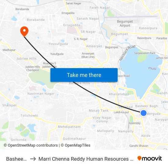 Basheer Bagh to Marri Chenna Reddy Human Resources Development Institute map