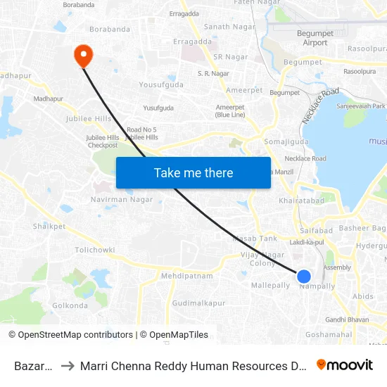 Bazar Ghat to Marri Chenna Reddy Human Resources Development Institute map
