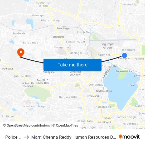 Police Lines to Marri Chenna Reddy Human Resources Development Institute map