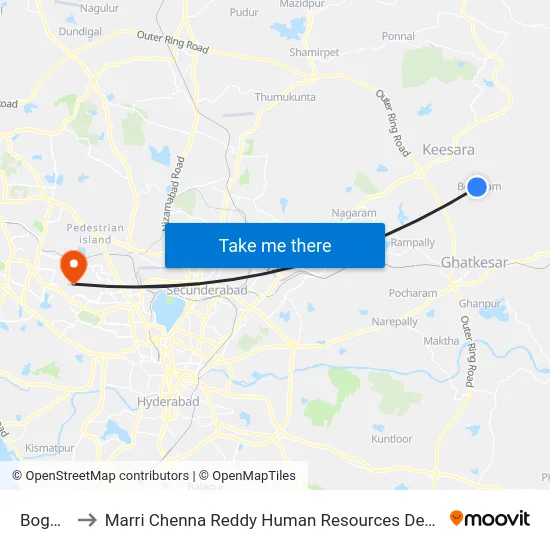 Bogaram to Marri Chenna Reddy Human Resources Development Institute map