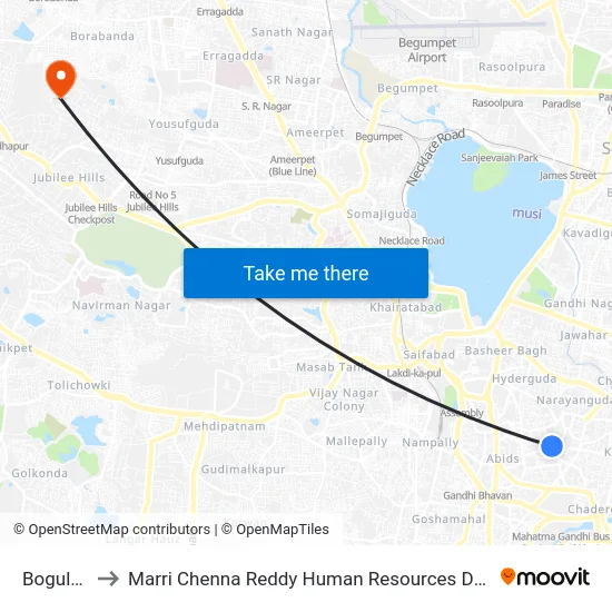 Bogulkunta to Marri Chenna Reddy Human Resources Development Institute map