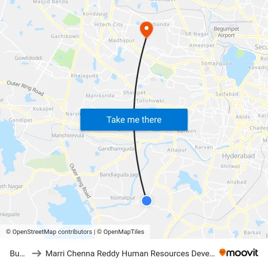 Budvel to Marri Chenna Reddy Human Resources Development Institute map