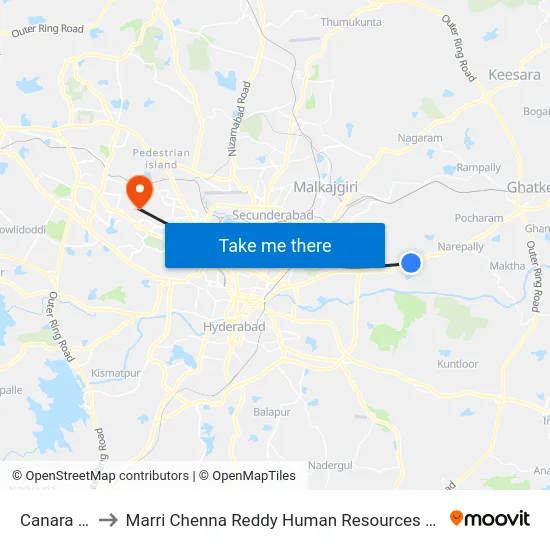 Canara Nagar to Marri Chenna Reddy Human Resources Development Institute map