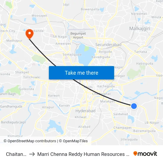 Chaitanyapuri to Marri Chenna Reddy Human Resources Development Institute map