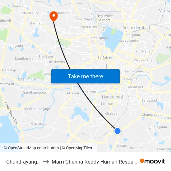 Chandrayangutta X Road to Marri Chenna Reddy Human Resources Development Institute map