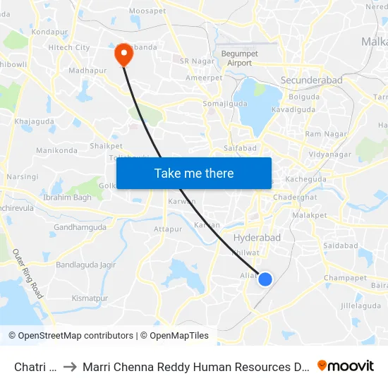 Chatri Naka to Marri Chenna Reddy Human Resources Development Institute map