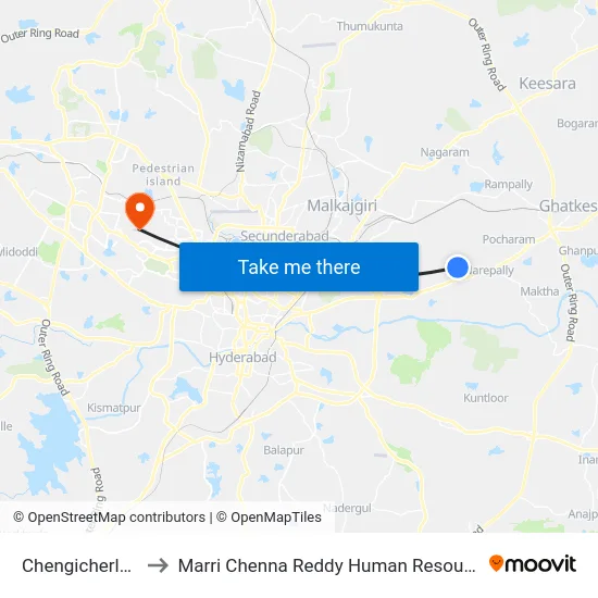 Chengicherla Bus Depot to Marri Chenna Reddy Human Resources Development Institute map