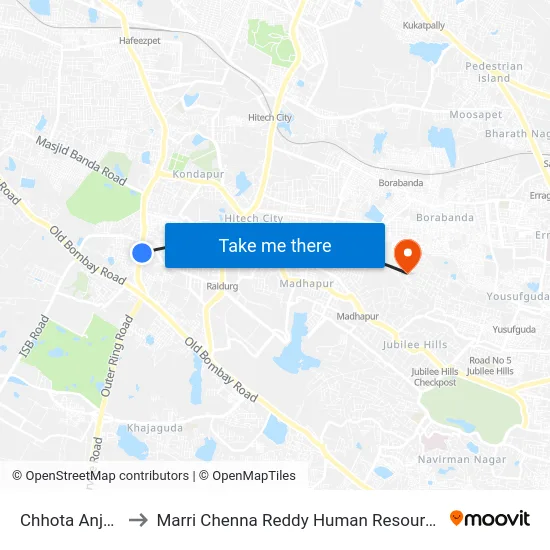 Chhota Anjaiah Nagar to Marri Chenna Reddy Human Resources Development Institute map
