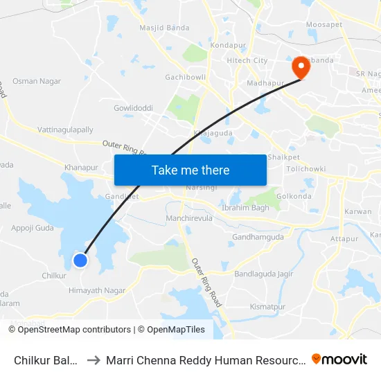 Chilkur Balaji Temple to Marri Chenna Reddy Human Resources Development Institute map